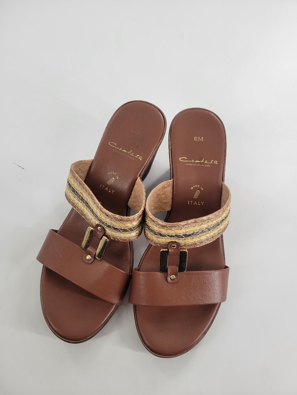 Contesa Italian Shoemakers Slide Mules with Woven Strap Size 8